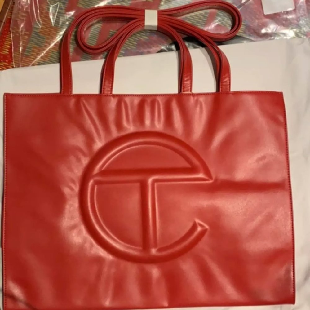 telfar large shopping bag red vegan leather